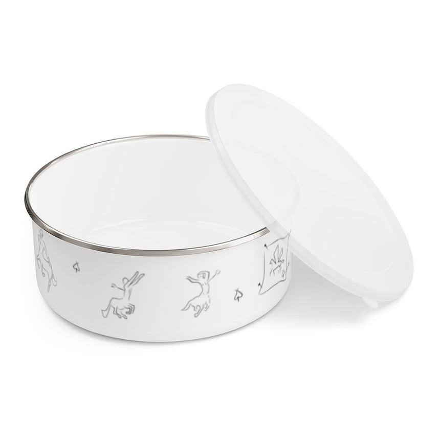 enamel glyph bowl-  translucent plastic lid- white color- bowl- Wavechoppa